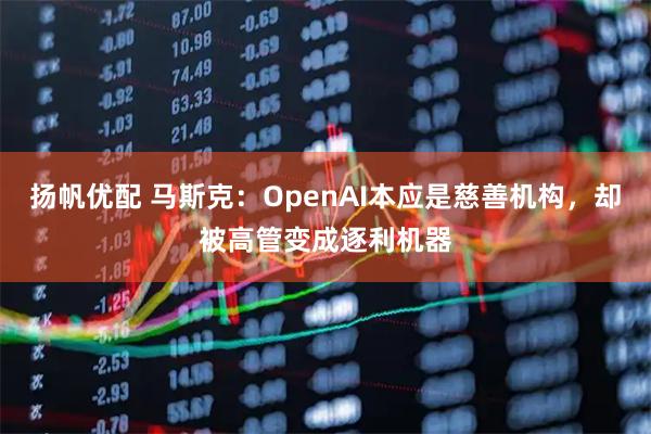 扬帆优配 马斯克：OpenAI本应是慈善机构，却被高管变成逐利机器